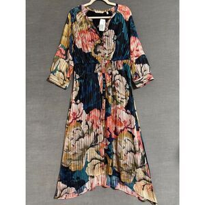 Soft Surroundings Dress‎ XS Floral Midi Asymmetrical Boho Flowy Artsy Natalia